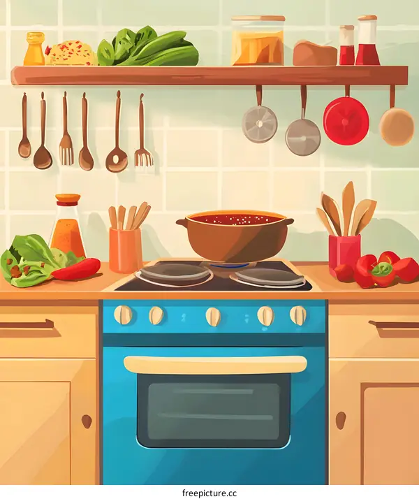 Cartoon Kitchen Interior With Oven and Stove