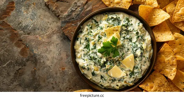 Spinach Artichoke Dip with Tortilla Chips