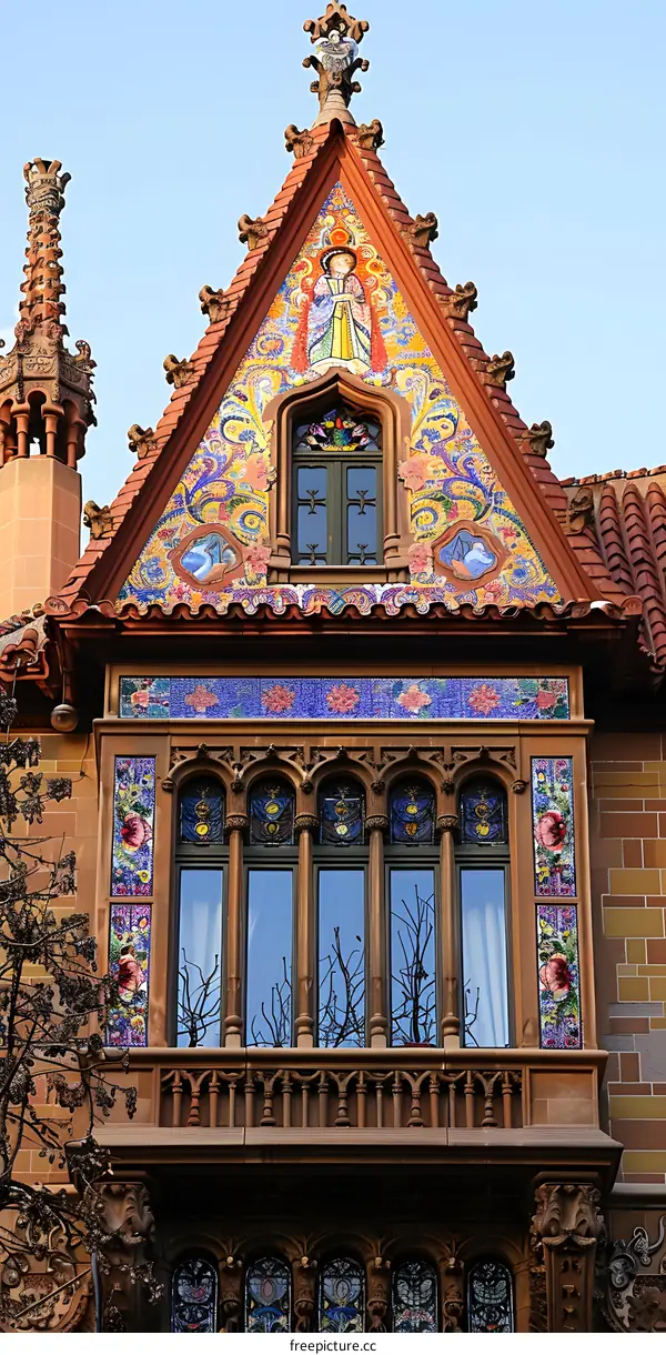 colorful mosaic patterns on the facade of a residential building