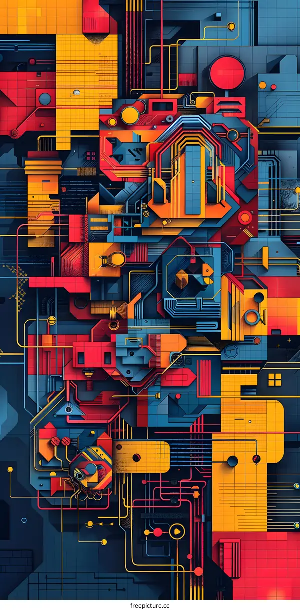 Colorful geometric shapes with lines and circles