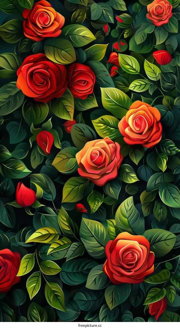 Red rose flowers in full bloom