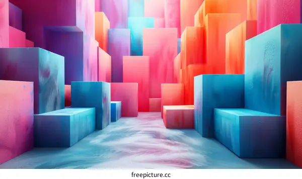Abstract Colorful Geometric Cubes Display