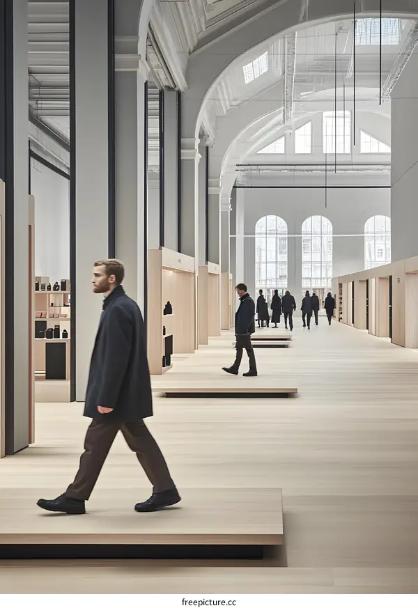 Modern Minimalist Interior Design of a Long Hallway With Wooden Flooring and White Walls