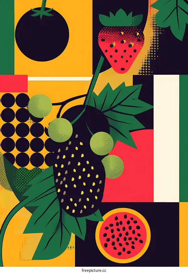 Abstract Fruit Illustration With Geometric Shapes