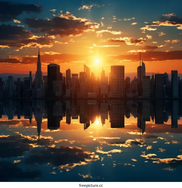 New York City Skyline at Sunset over the Hudson River