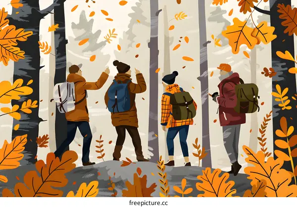 Autumn Forest Hiking Adventure with Friends