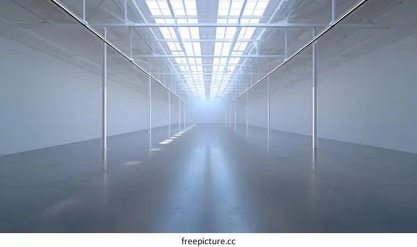 Empty White Warehouse Interior With Concrete Floor