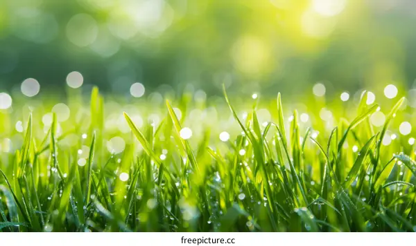 Green Grass With Dew Drops In The Morning
