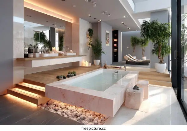 Modern Spa Bathroom with Exquisite Bathtub