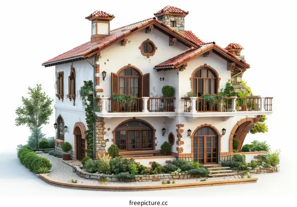 Mediterranean Style House Exterior Design Illustration