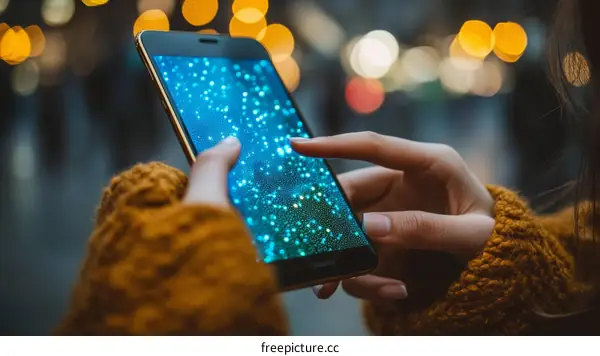 Woman Using Smartphone with Data Visualization