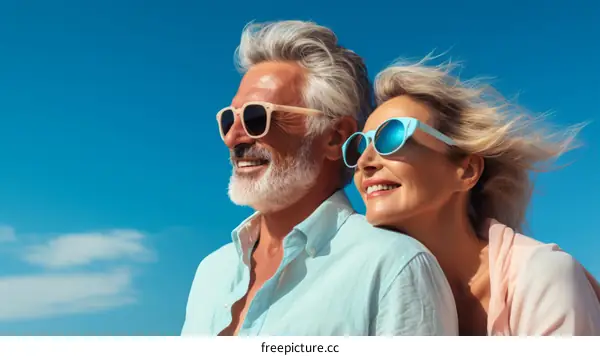 Happy retired couple enjoying the sunshine