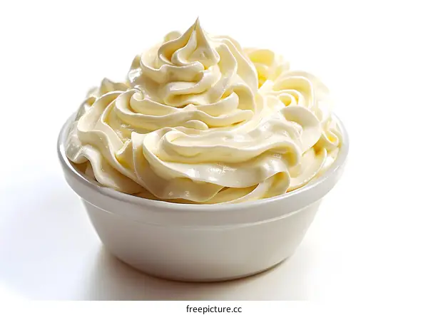 White creamy frosting in a white bowl