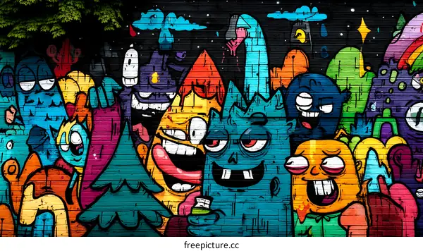 Colorful Graffiti Art on a Brick Wall