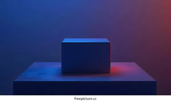 Minimalist Product Display Platform with Neon Blue and Red Lighting