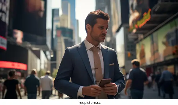Confident businessman walking in the city street
