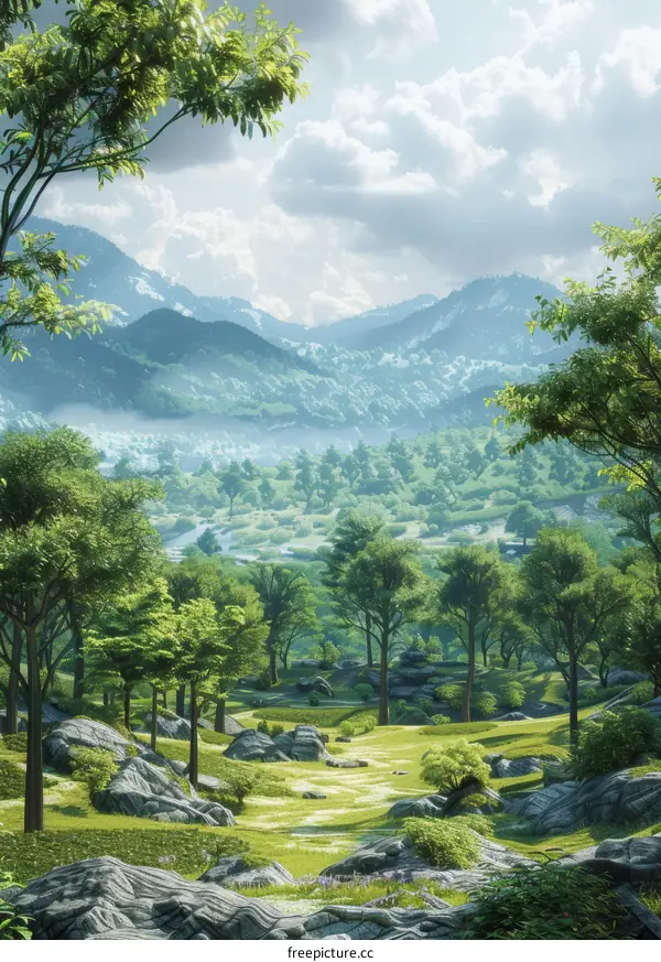 Fantasy Landscape with Mountains and River