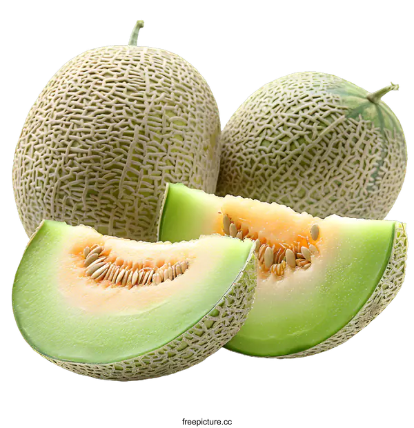 [Transparent Background PNG]A close-up image of a honeydew melon and a half