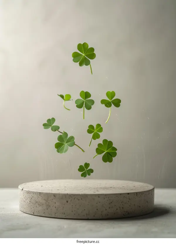 Falling clovers on a podium