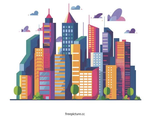 Colorful Cityscape with Flat Design