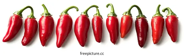 Red Chili Peppers Displayed on White Background