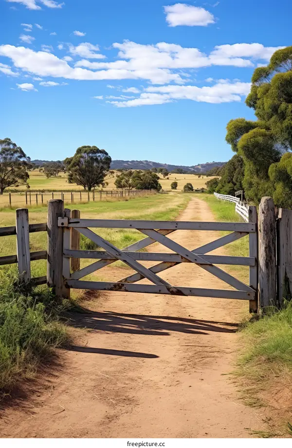 Wooden gate to a lush green pasture