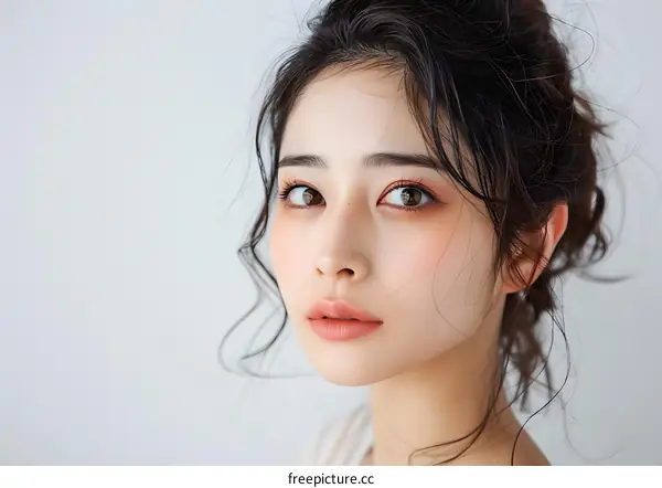 portrait of a young asian woman with brown hair and brown eyes