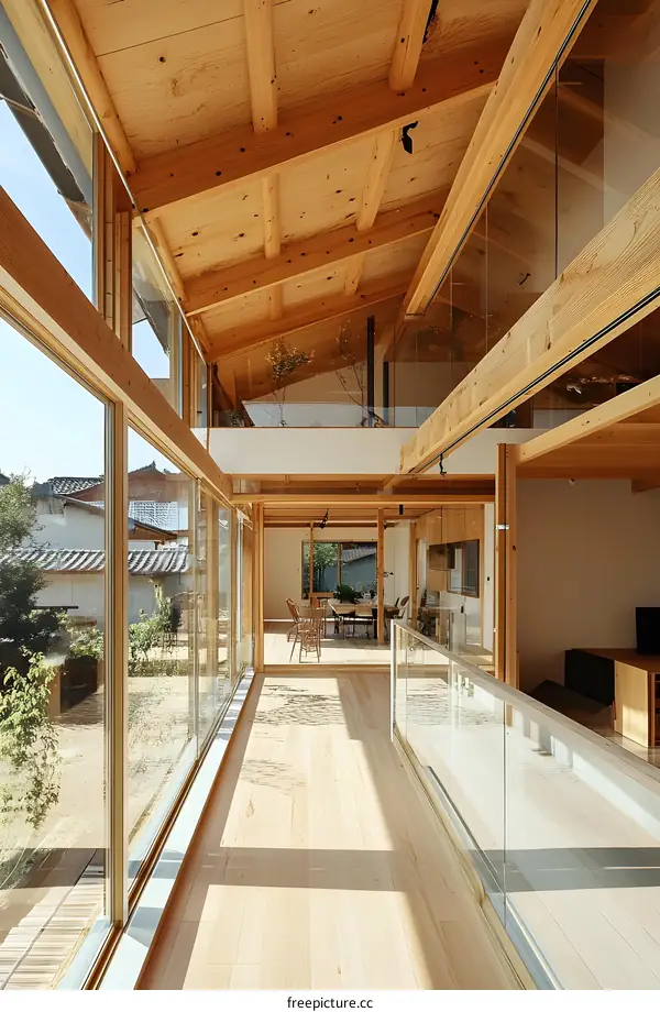 Modern Wooden House Interior Design With Large Windows