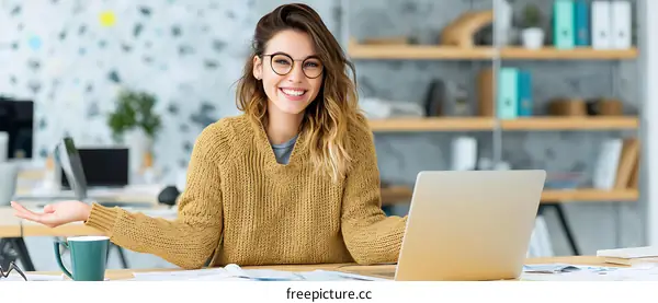 Smiling Woman in Modern Office Setting