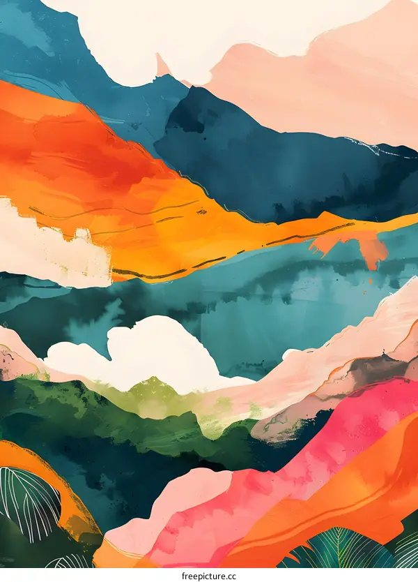 Abstract Landscape Painting with Mountain Range