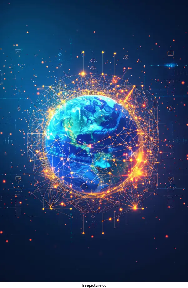 Digital Illustration of Earth with Glowing Network Connections