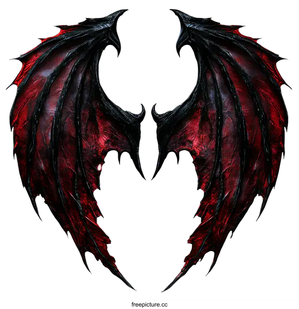 [Transparent Background PNG]Pair of Dark Red and Black Demon Wings