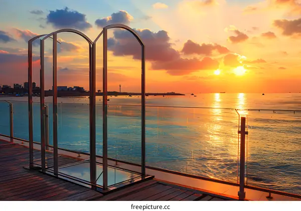 Sea Sunset View Through Glass Arches