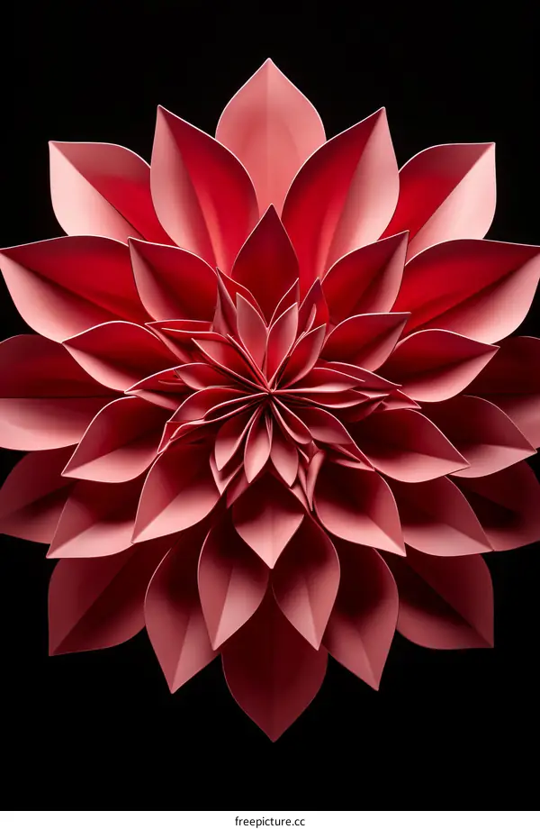 Pink paper flower with black background