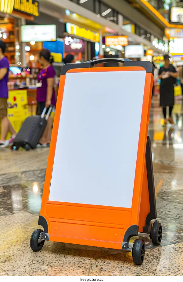 Blank Orange Signboard in a Shopping Mall