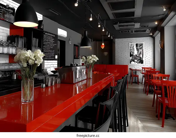 Stylish Red and Black Cafe Interior Design