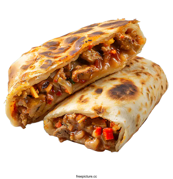 [Transparent Background PNG]Grilled Burrito Stuffed with Meat and Vegetables