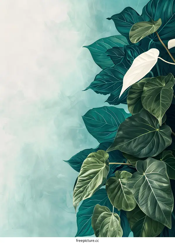 Green Leaves on Blue Background