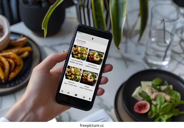 Woman Ordering Food on Phone at Restaurant