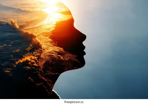 Sunset Thoughts Silhouette Woman Profile