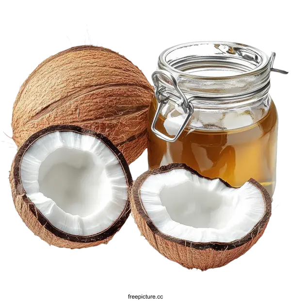 [Transparent Background PNG]Fresh Coconut and Coconut Oil
