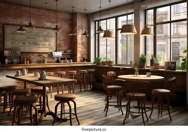 An illustration of a coffee shop with no people