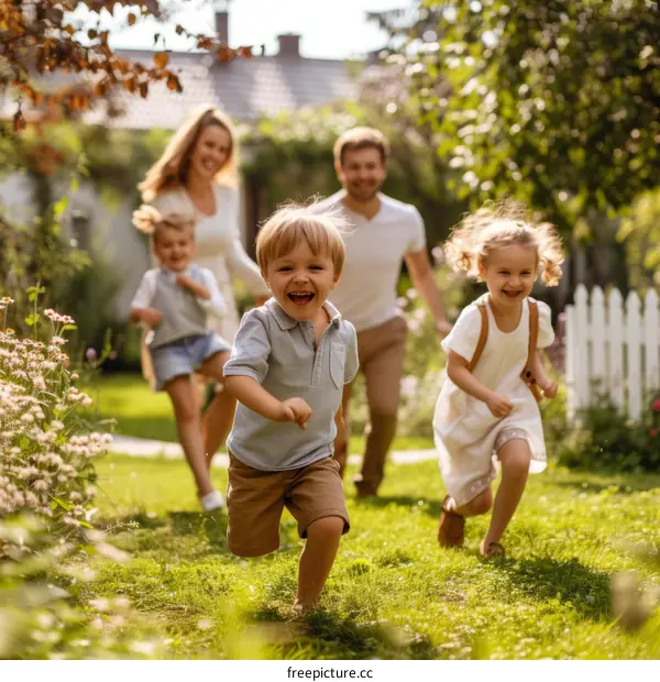 Happy family running in the park