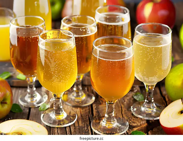 Fresh Apple Cider in Glasses with Apples