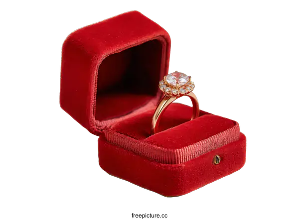 [Transparent Background PNG]Red Velvet Ring Box with Diamond Ring