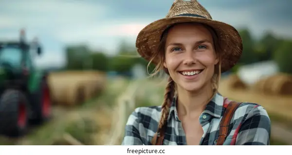 portrait of a smiling young female farmer standing in a field