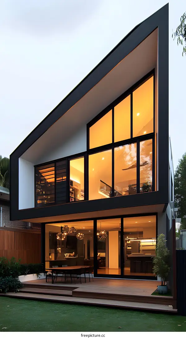 Modern Home with Large Windows and Deck