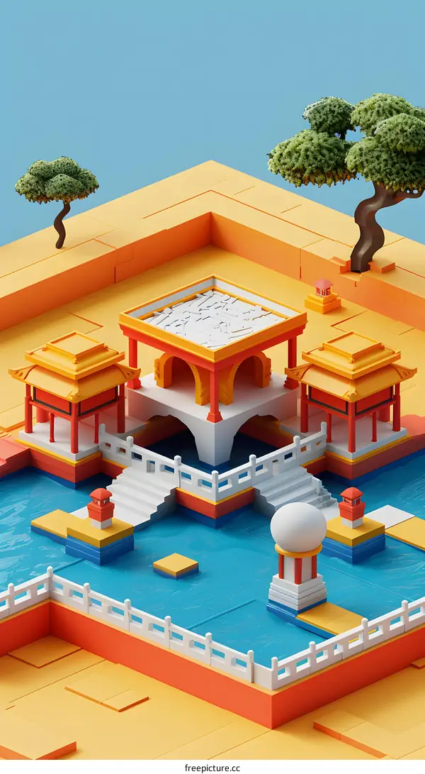isometric illustration of a chinese courtyard
