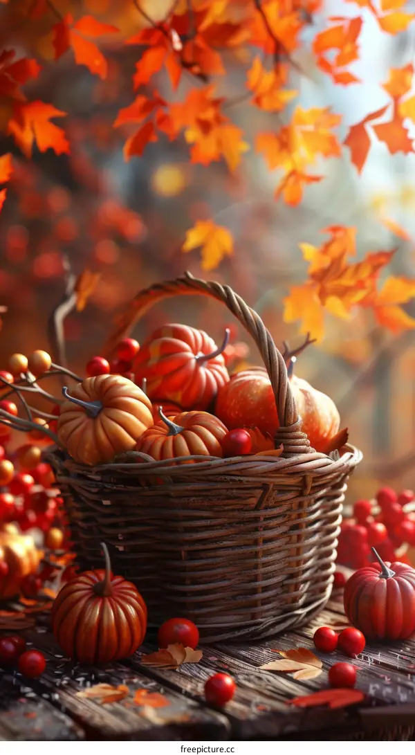 Autumn Harvest: Pumpkins and Gourds in a Basket