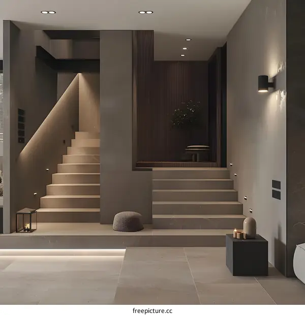 Modern Minimalist Interior Design With Stairs and Lighting